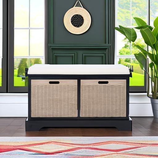 image:imageSafavieh Home Collection Landers Sand 2DrawerCushion Storage Bench Fully Assembled BCH5702DBlack