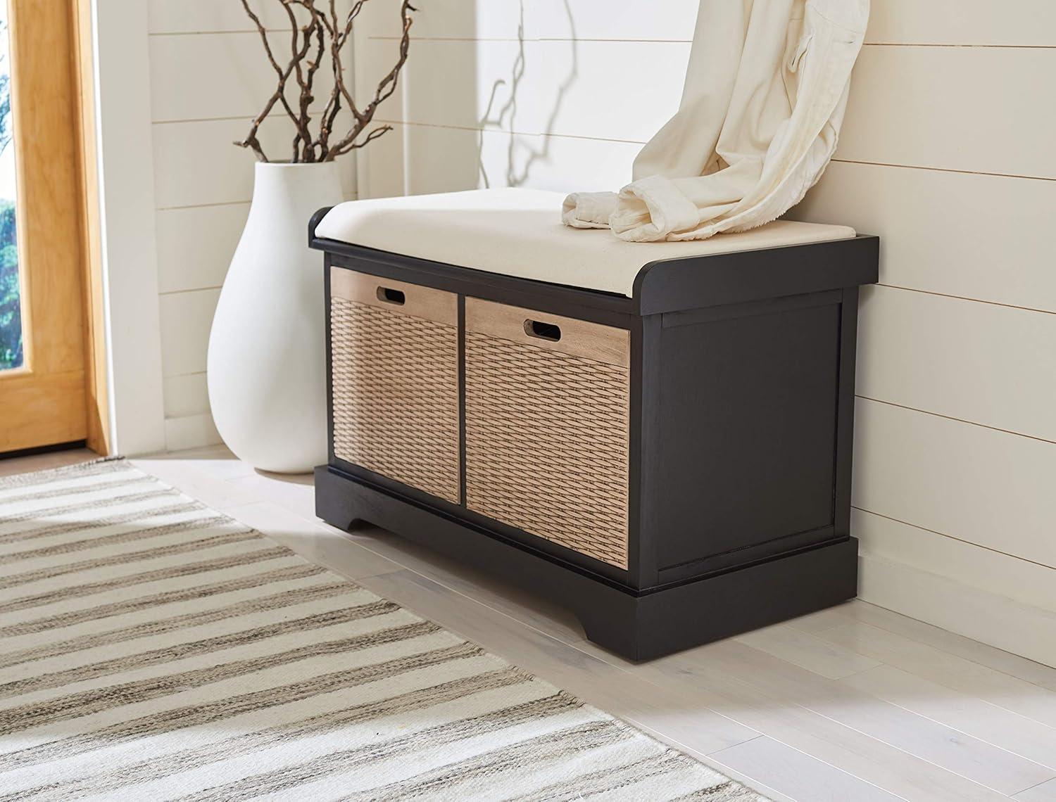 image:imageSafavieh Home Collection Landers Sand 2DrawerCushion Storage Bench Fully Assembled BCH5702DBlack