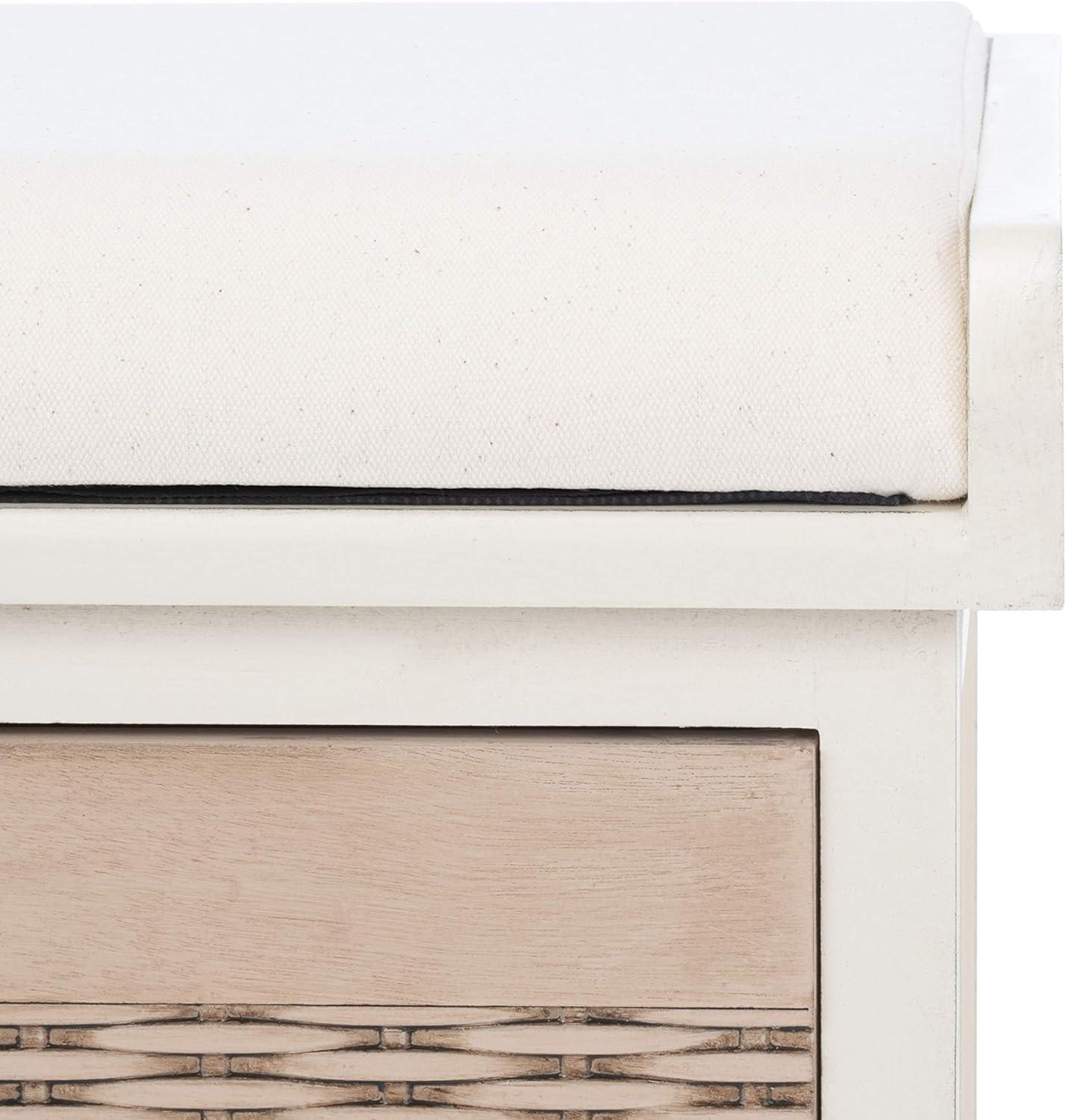image:imageSafavieh Home Collection Landers Sand 2DrawerCushion Storage Bench Fully Assembled BCH5702DDistressed White