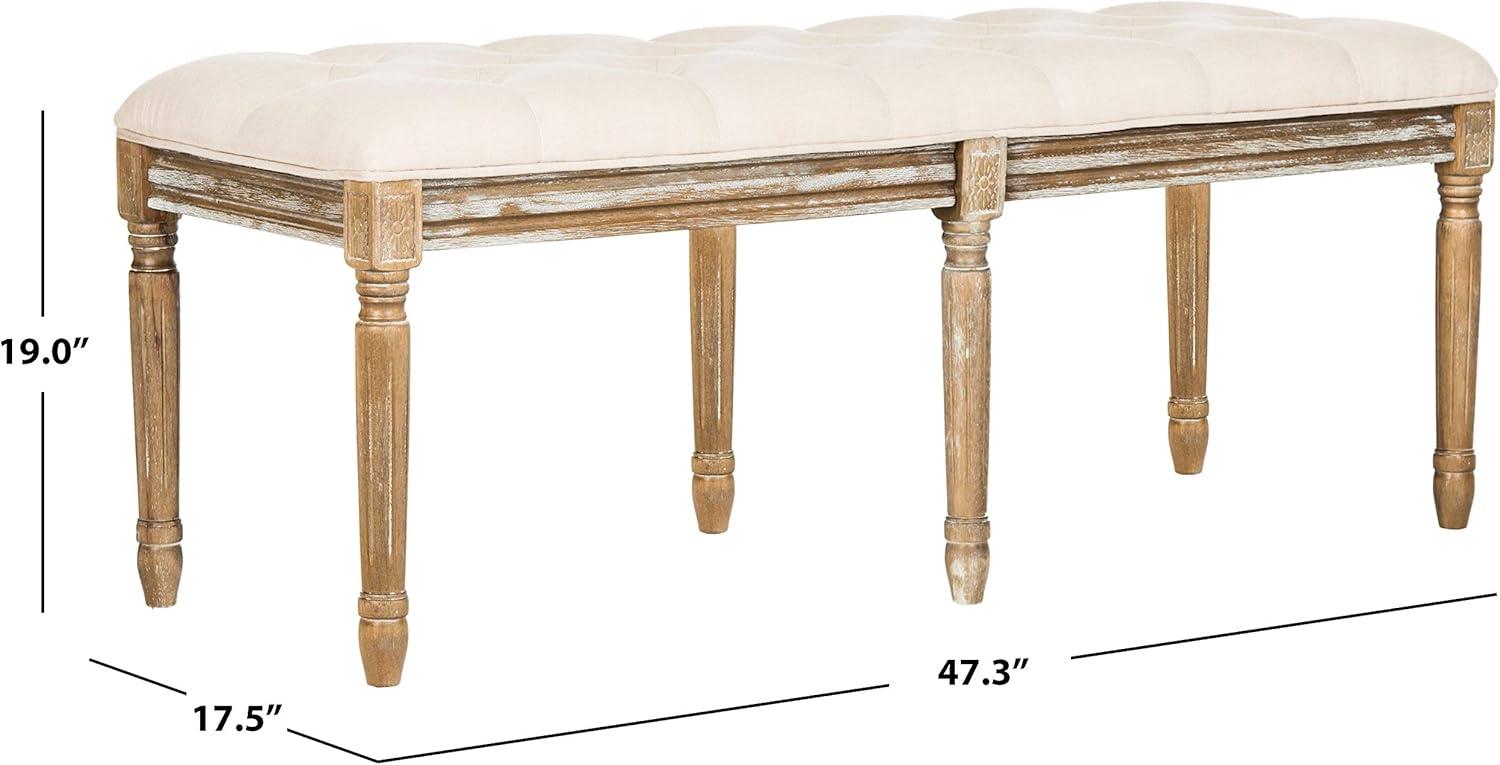 image:imageSafavieh Home Collection Rocha French Brasserie Tufted Grey and Rustic Oak 19inch Wood BenchBeige Rustic Oak