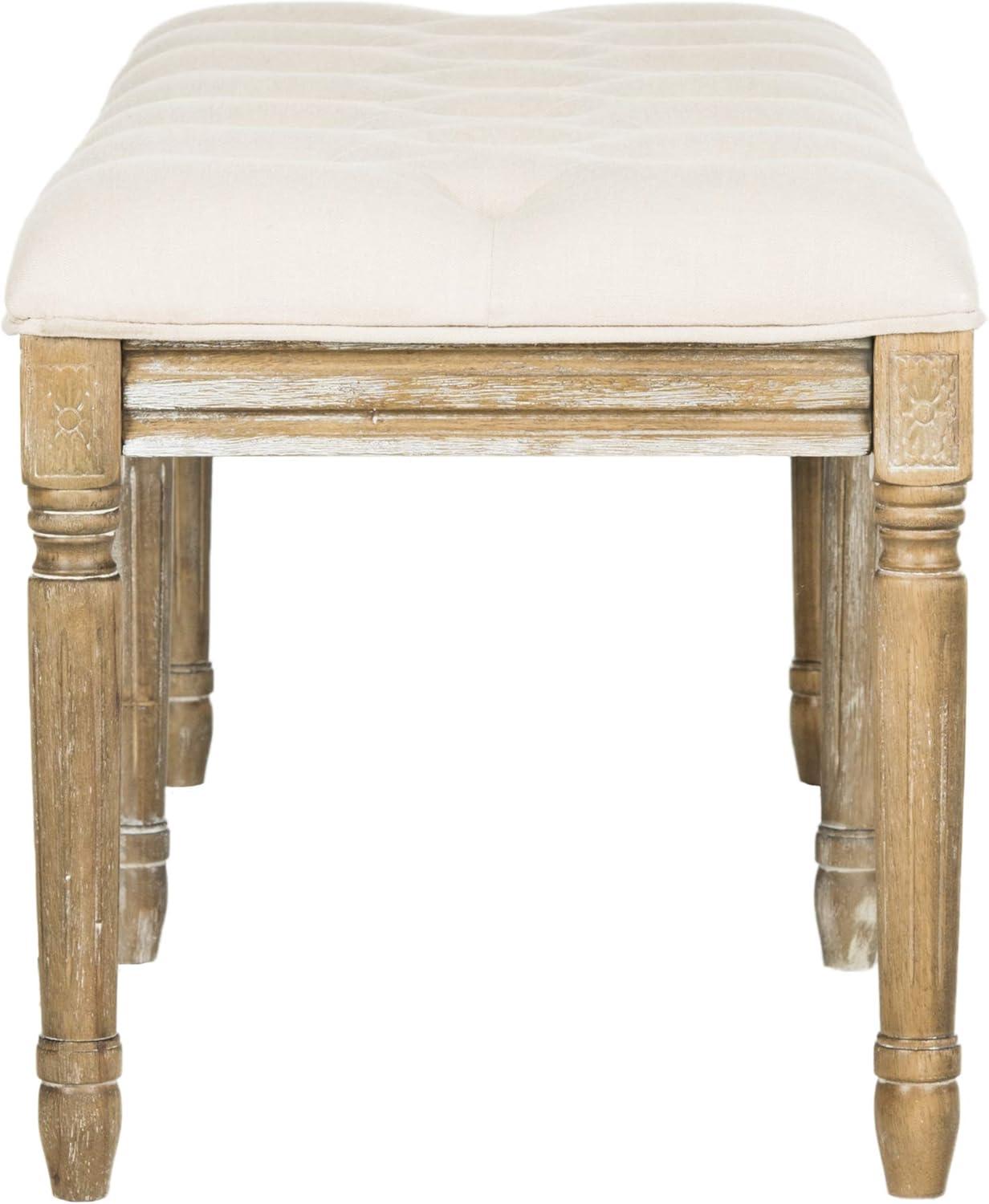 image:imageSafavieh Home Collection Rocha French Brasserie Tufted Grey and Rustic Oak 19inch Wood BenchBeige Rustic Oak