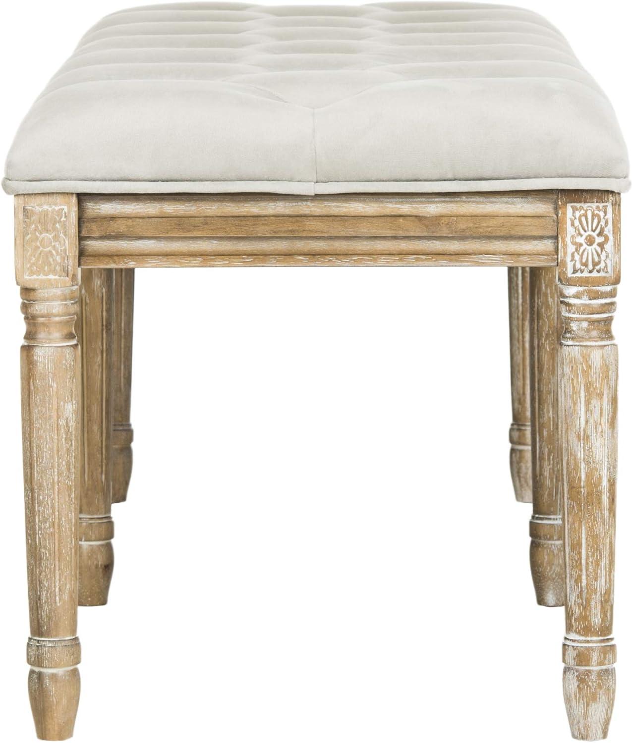 image:imageSafavieh Home Collection Rocha French Brasserie Tufted Grey and Rustic Oak 19inch Wood BenchGrey Rustic Oak