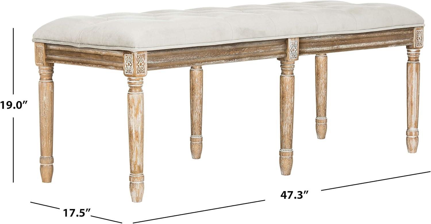 image:imageSafavieh Home Collection Rocha French Brasserie Tufted Grey and Rustic Oak 19inch Wood BenchGrey Rustic Oak