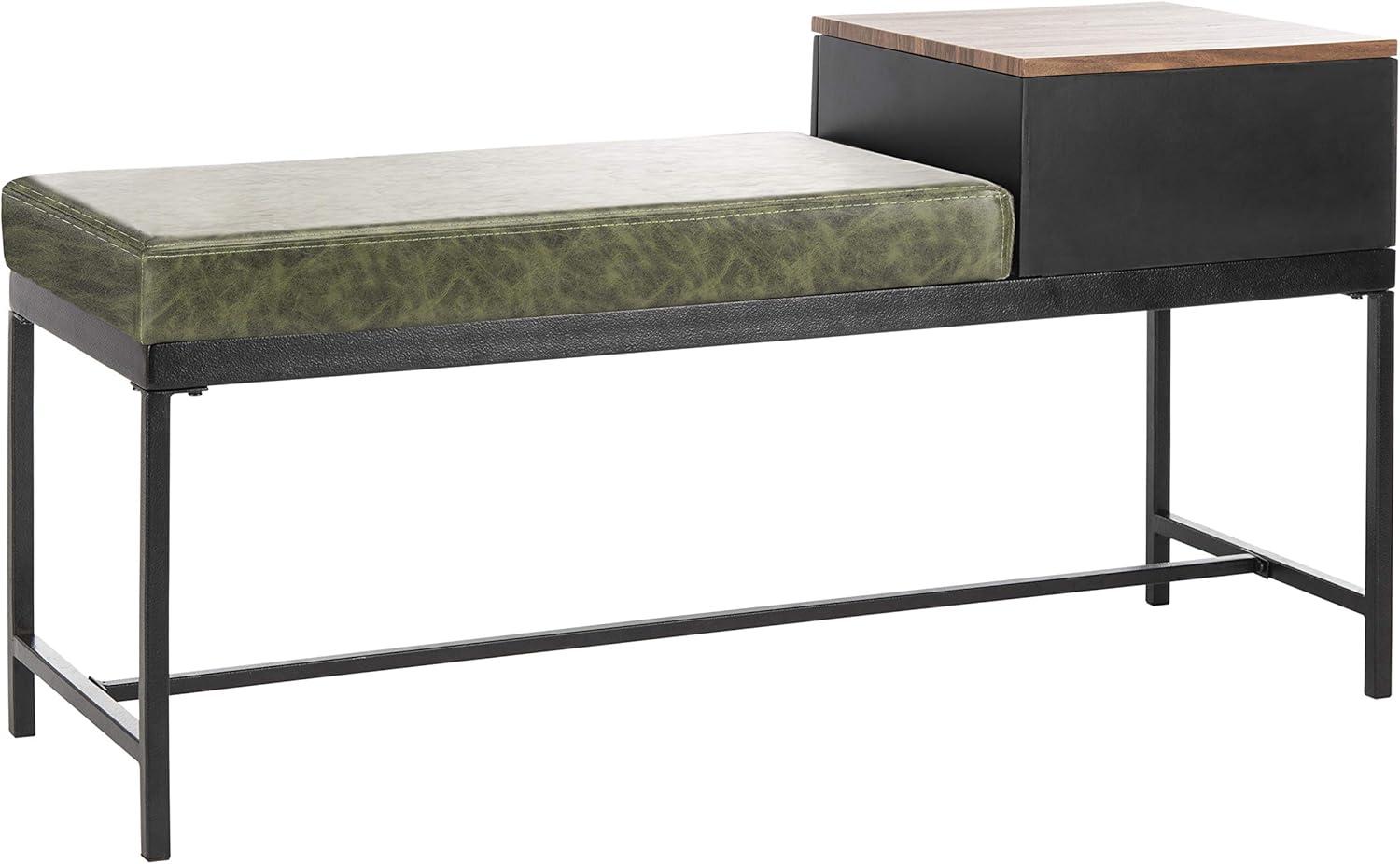 image:imageSafavieh Home Maruka 31inch Grey Wash and Dark Green Faux Leather Bench with StorageGrey Wash Dark Green