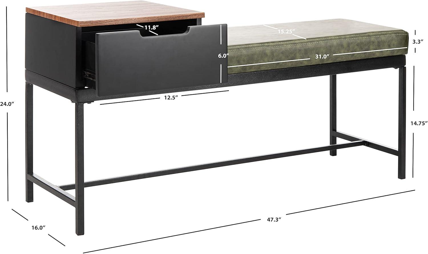 image:imageSafavieh Home Maruka 31inch Grey Wash and Dark Green Faux Leather Bench with StorageGrey Wash Dark Green