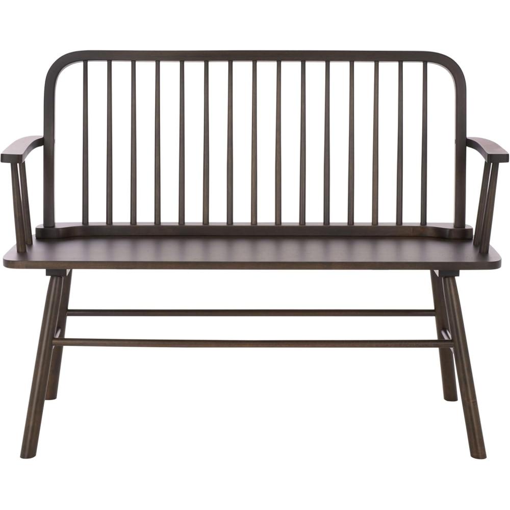 image:imageSAFAVIEH Home Collection Lucilia Spindle Bench Dark Walnut Solid Wood Entryway or Dining Bench Windsor Style Seating BCH8501D