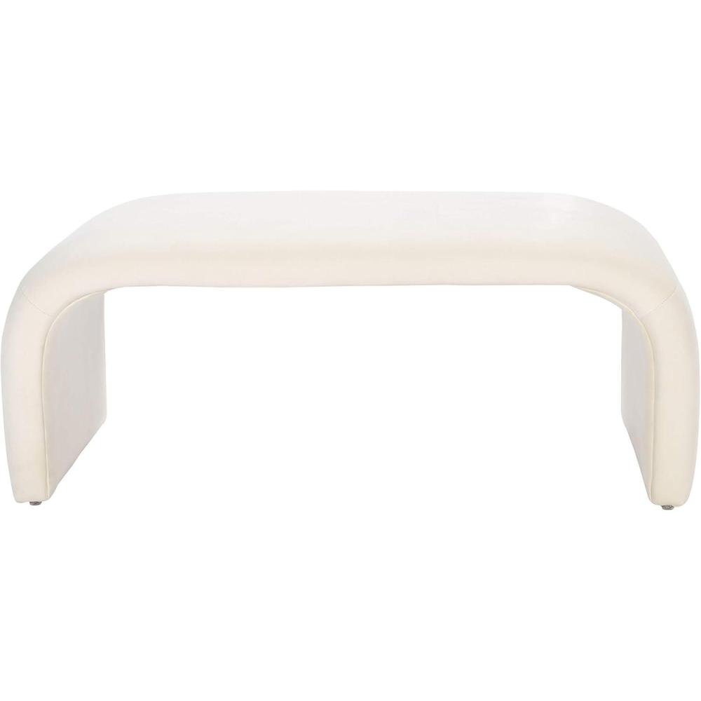image:imageSAFAVIEH Home Collection Tenko Emerald Green Curved Upholstered Accent Bench Modern Minimalist Seating for Bedroom Entryway or Living Room BCH1300DCream