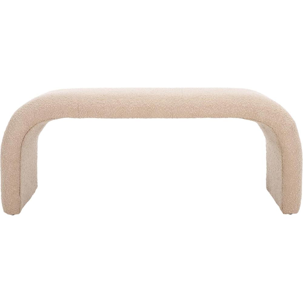 image:imageSAFAVIEH Home Collection Tenko Emerald Green Curved Upholstered Accent Bench Modern Minimalist Seating for Bedroom Entryway or Living Room BCH1300DTan