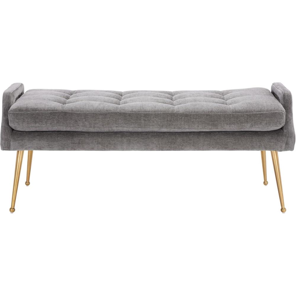image:imageSAFAVIEH Home Collection Everdeen Glam Light Grey VelvetGold Pillow Top Tufted BenchCharcoalGold
