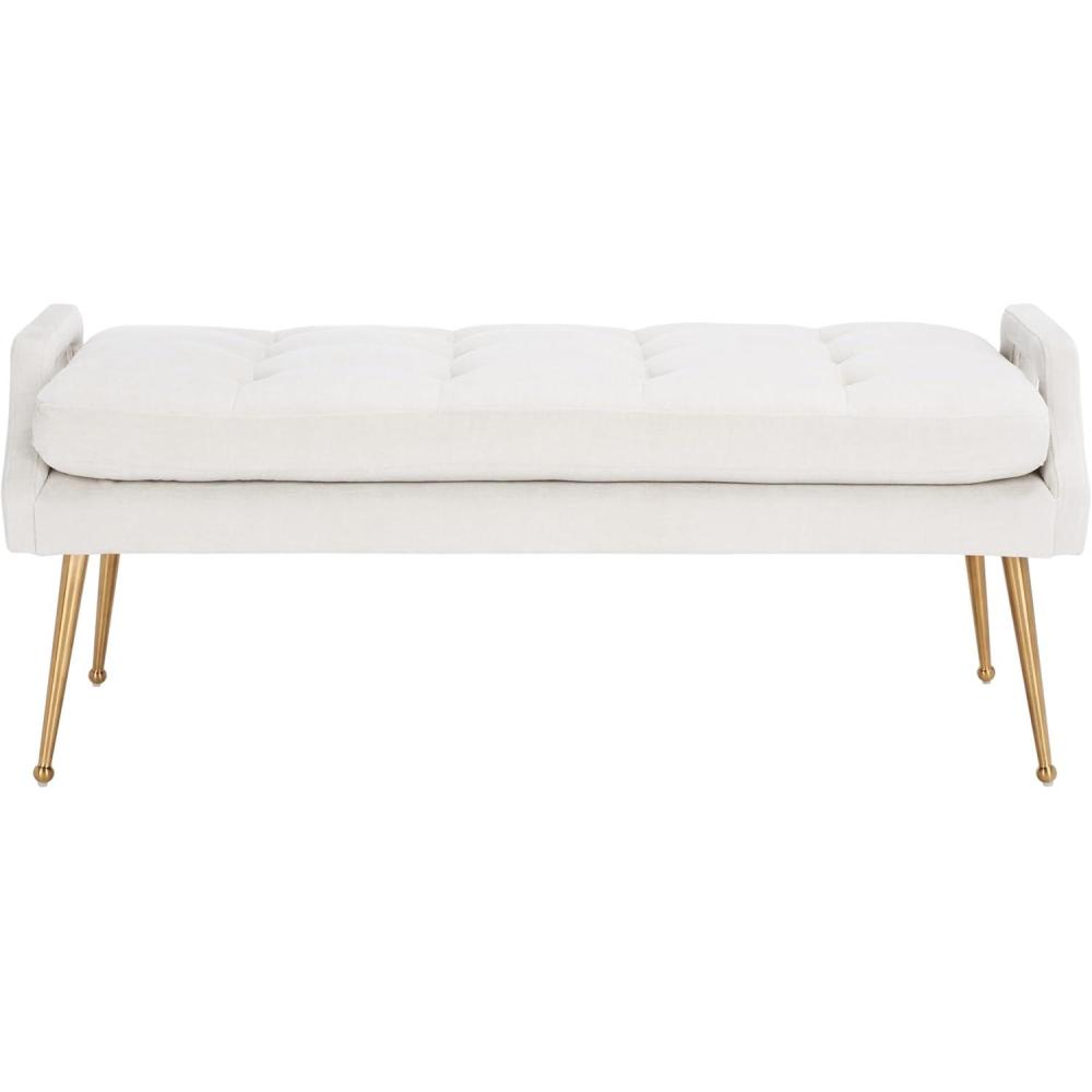 image:imageSAFAVIEH Home Collection Everdeen Glam Light Grey VelvetGold Pillow Top Tufted BenchLight GreyGold