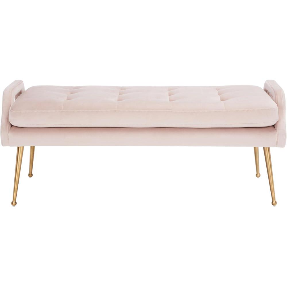 image:imageSAFAVIEH Home Collection Everdeen Glam Light Grey VelvetGold Pillow Top Tufted BenchPinkGold