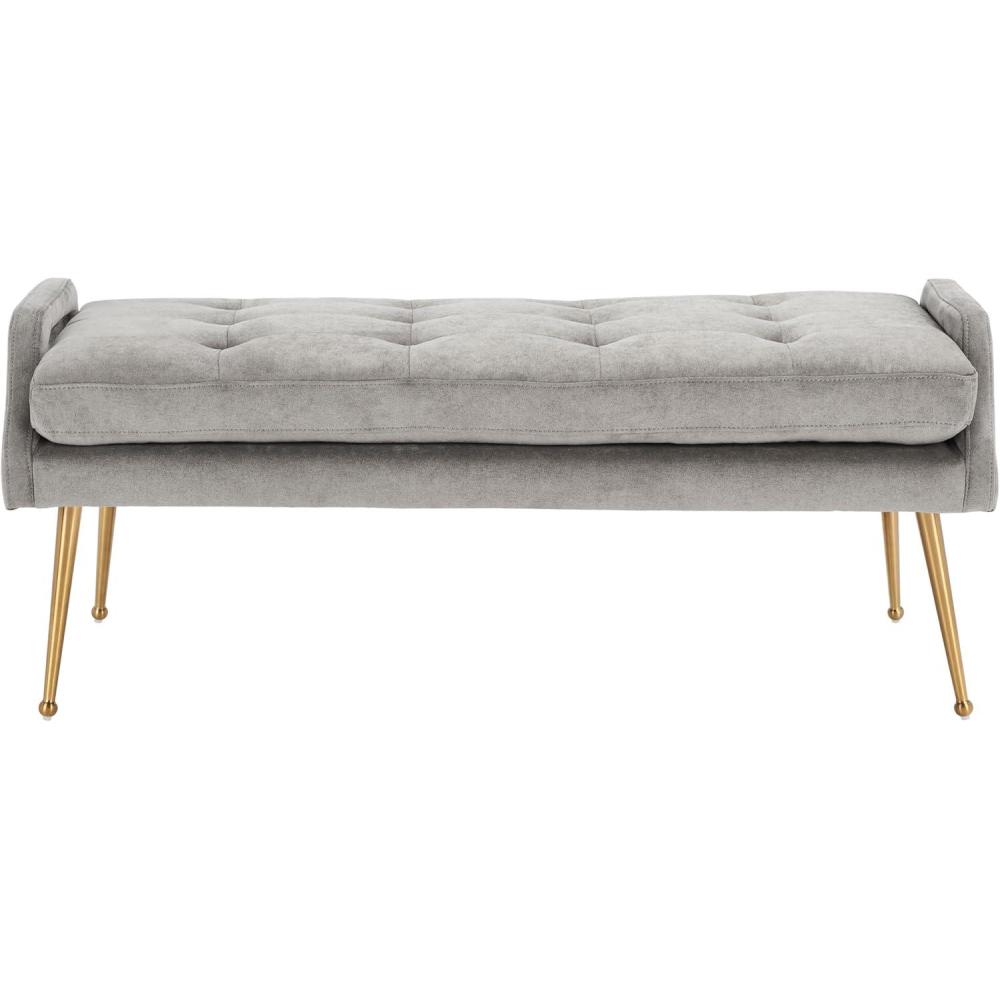 image:imageSAFAVIEH Home Collection Everdeen Glam Light Grey VelvetGold Pillow Top Tufted BenchSilver GreyGold