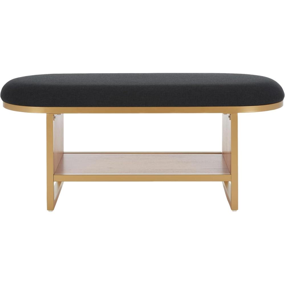 image:imageSAFAVIEH Home Collection Iona Dark GreyWalnut Open Shelf Bench with CushionBlackNatural
