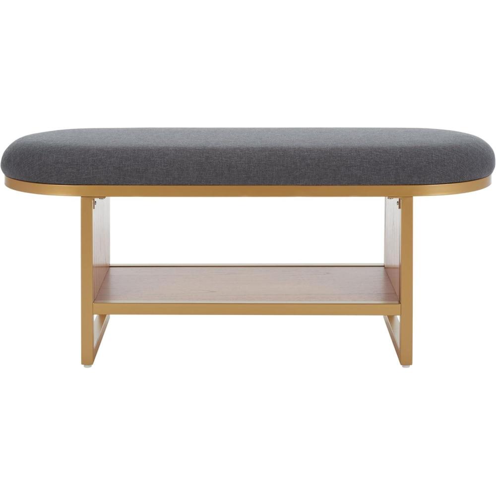 image:imageSAFAVIEH Home Collection Iona Dark GreyWalnut Open Shelf Bench with CushionGreyNatural