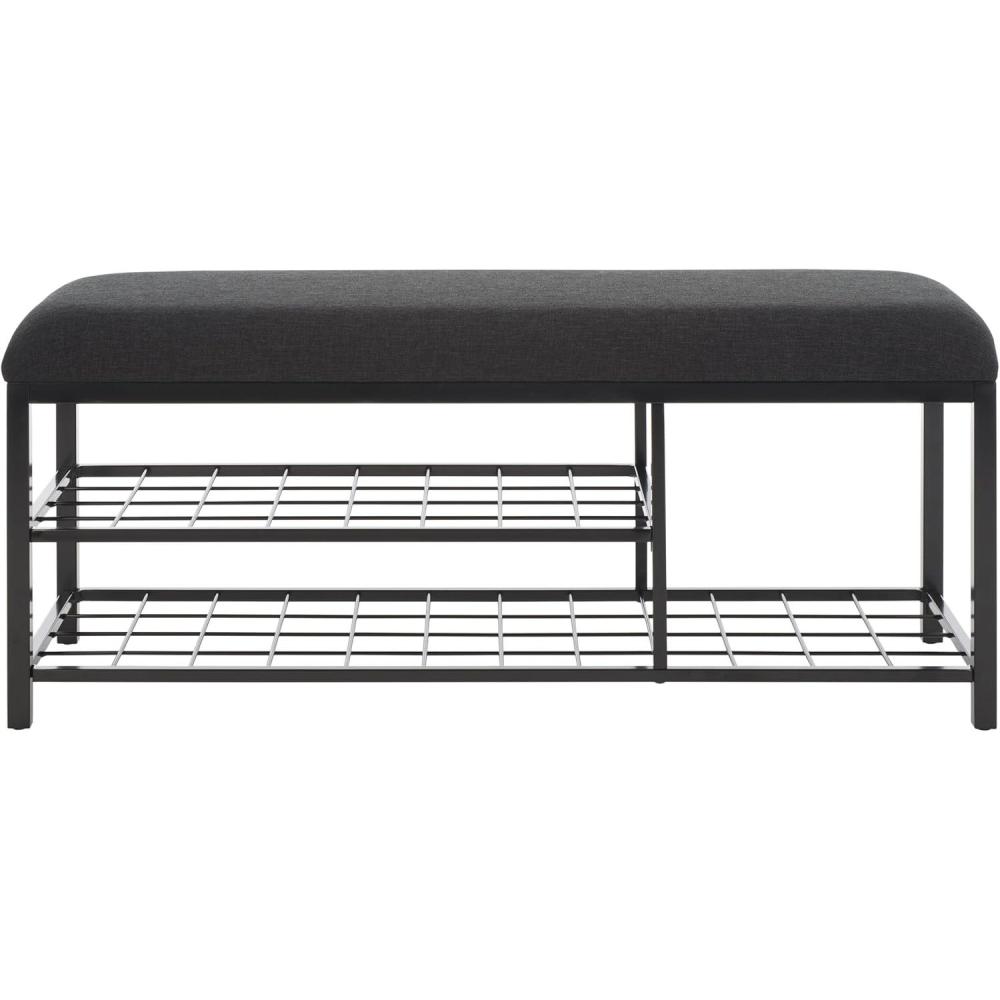 image:imageSAFAVIEH Home Collection Milligan BlackBlack Open Shelf Bench with CushionBlackBlack