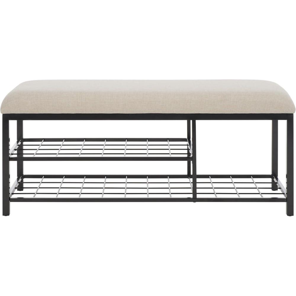 image:imageSAFAVIEH Home Collection Milligan BlackBlack Open Shelf Bench with CushionCremeBlack