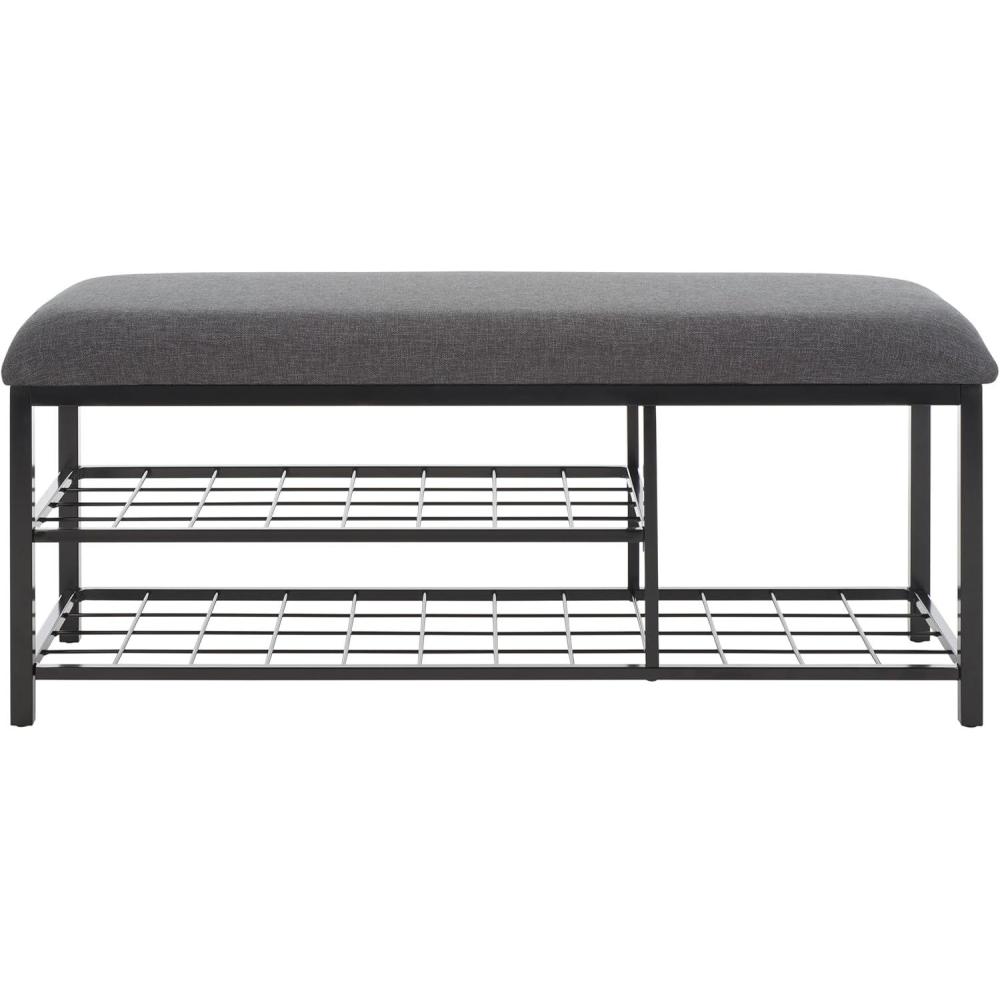 image:imageSAFAVIEH Home Collection Milligan BlackBlack Open Shelf Bench with CushionGreyBlack