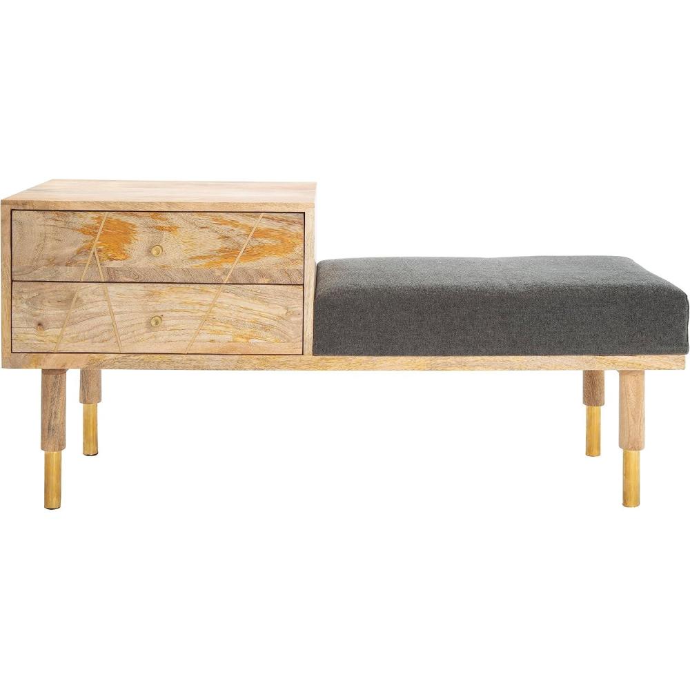 image:imageSAFAVIEH Home Collection TAFT NaturalGrey Fabric Solid Wood 2Drawer Cushion Seated Bench