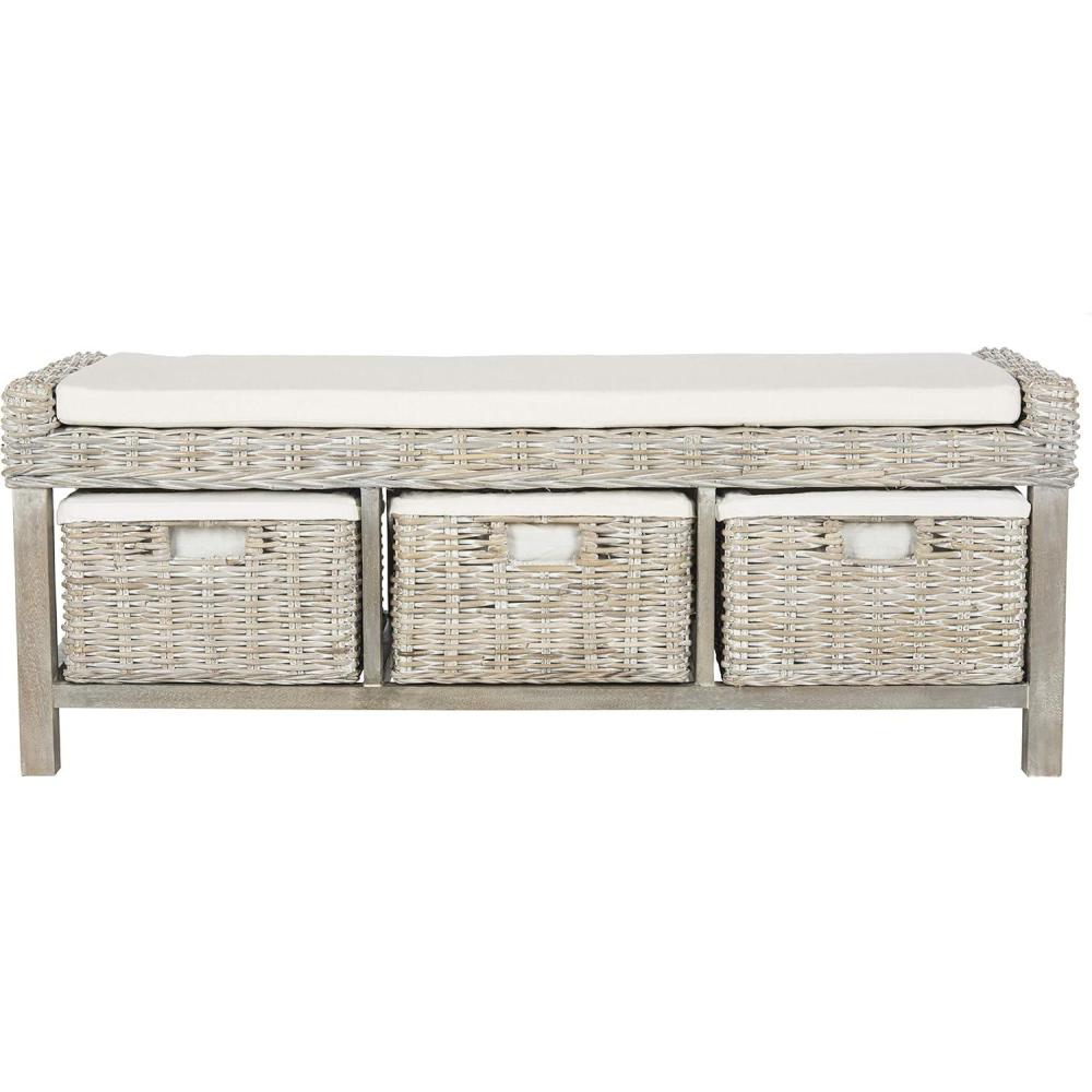 image:imageSafavieh FOX6537A Home Collection Kobutsu Rattan Storage Bench WhiteGrey Wash