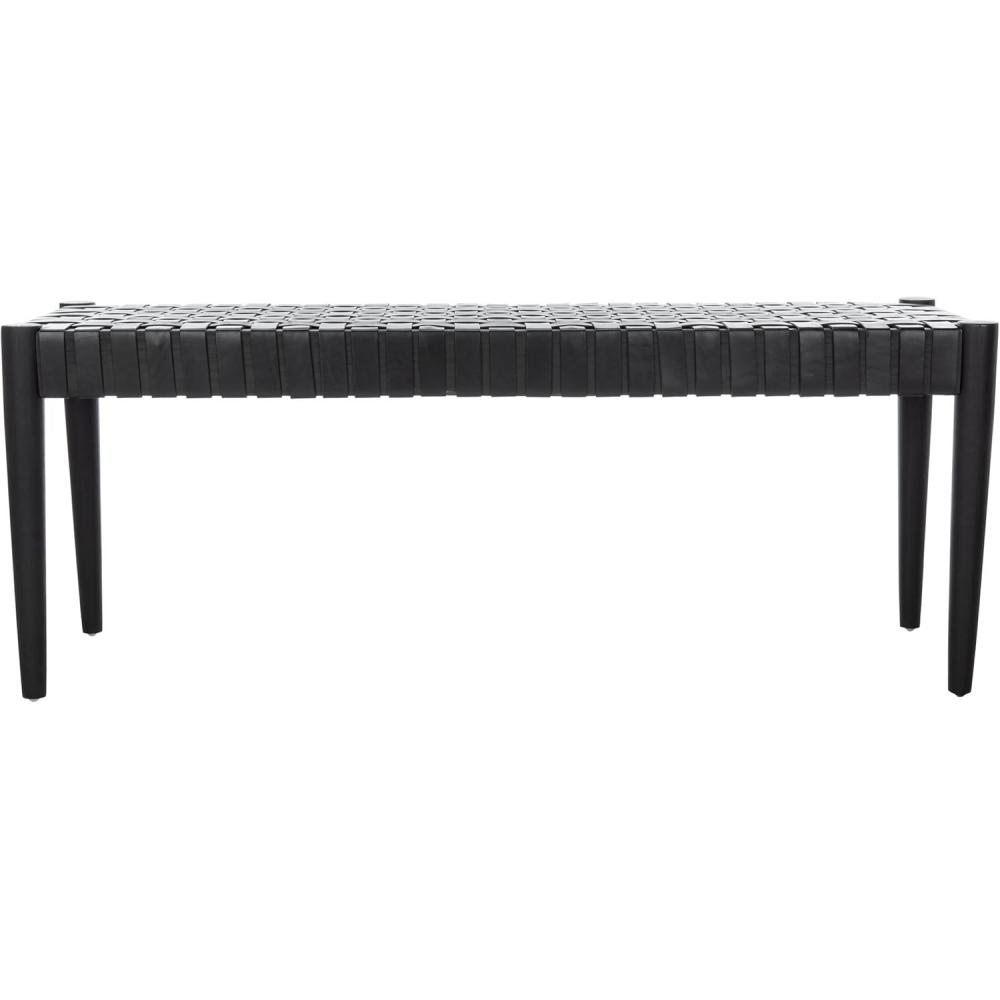 image:imageSafavieh Home Amalia 47inch White and Oak Leather Weave BenchBlack Black