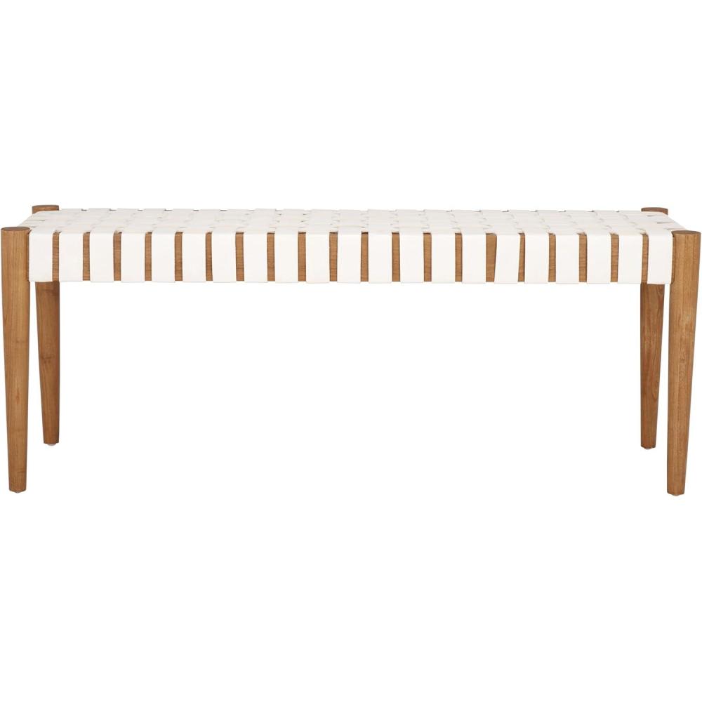 image:imageSafavieh Home Amalia 47inch White and Oak Leather Weave BenchWhite  Oak