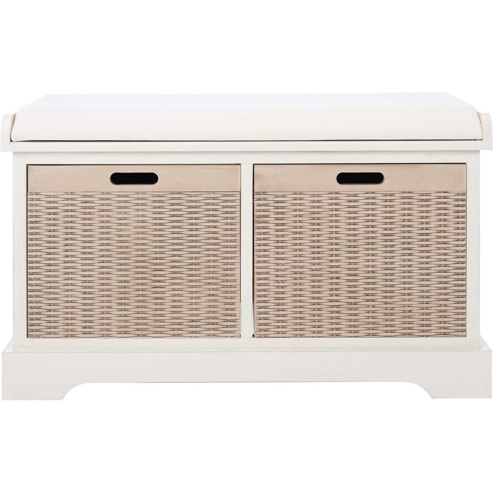 image:imageSafavieh Home Collection Landers Sand 2DrawerCushion Storage Bench Fully Assembled BCH5702DDistressed White