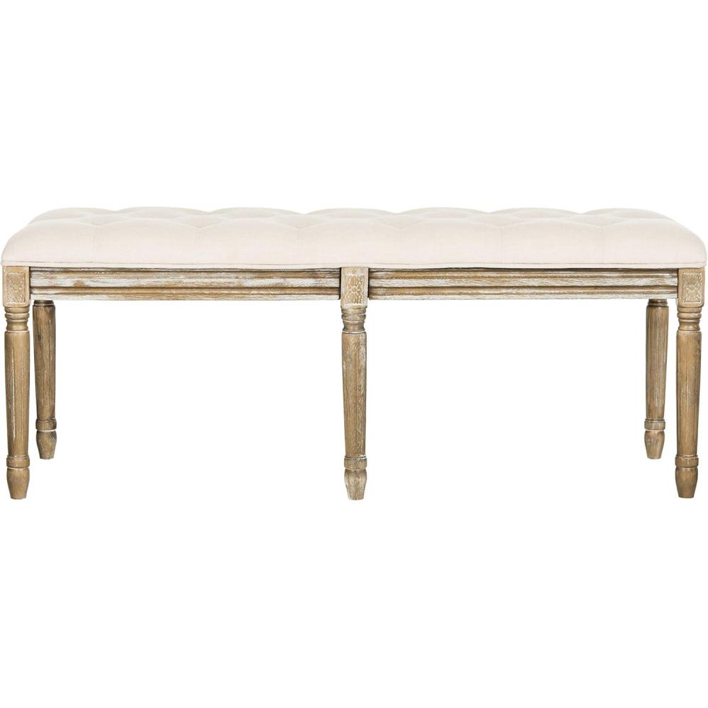 image:imageSafavieh Home Collection Rocha French Brasserie Tufted Grey and Rustic Oak 19inch Wood BenchBeige  Rustic Oak