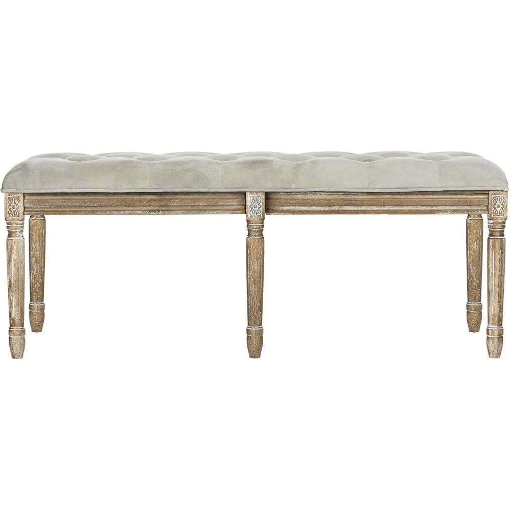 image:imageSafavieh Home Collection Rocha French Brasserie Tufted Grey and Rustic Oak 19inch Wood BenchGrey Rustic Oak