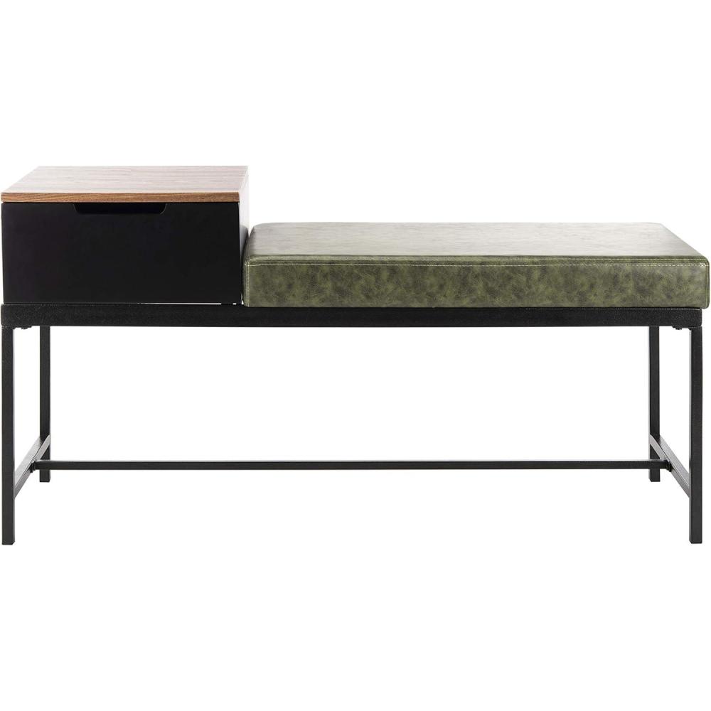 image:imageSafavieh Home Maruka 31inch Grey Wash and Dark Green Faux Leather Bench with StorageGrey Wash Dark Green