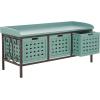 SAFAVIEH Home Collection – Isaac Oak Wooden Storage Bench with Drawers, Entryway & Mudroom Seating, Iron Frame Design, Fully Assembled (AMH6530E)(Dusty Green)