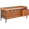 SAFAVIEH Home Collection – Isaac Oak Wooden Storage Bench with Drawers, Entryway & Mudroom Seating, Iron Frame Design, Fully Assembled (AMH6530E)(Honey Oak)