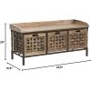 SAFAVIEH Home Collection – Isaac Oak Wooden Storage Bench with Drawers, Entryway & Mudroom Seating, Iron Frame Design, Fully Assembled (AMH6530E)(Oak)