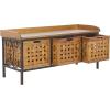SAFAVIEH Home Collection – Isaac Oak Wooden Storage Bench with Drawers, Entryway & Mudroom Seating, Iron Frame Design, Fully Assembled (AMH6530E)(Oak)