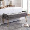 SAFAVIEH Home Collection Everdeen Glam Light Grey Velvet/Gold Pillow Top Tufted Bench(Charcoal/Gold)