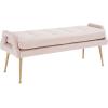 SAFAVIEH Home Collection Everdeen Glam Light Grey Velvet/Gold Pillow Top Tufted Bench(Pink/Gold)