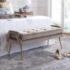 SAFAVIEH Home Collection Everdeen Glam Light Grey Velvet/Gold Pillow Top Tufted Bench(Silver Grey/Gold)