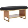 SAFAVIEH Home Collection Iona Dark Grey/Walnut Open Shelf Bench with Cushion(Black/Natural)