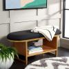SAFAVIEH Home Collection Iona Dark Grey/Walnut Open Shelf Bench with Cushion(Black/Natural)