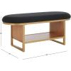 SAFAVIEH Home Collection Iona Dark Grey/Walnut Open Shelf Bench with Cushion(Black/Natural)