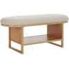 SAFAVIEH Home Collection Iona Dark Grey/Walnut Open Shelf Bench with Cushion(Cream/Natural)