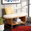 SAFAVIEH Home Collection Iona Dark Grey/Walnut Open Shelf Bench with Cushion(Cream/Natural)