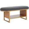 SAFAVIEH Home Collection Iona Dark Grey/Walnut Open Shelf Bench with Cushion(Grey/Natural)