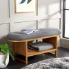 SAFAVIEH Home Collection Iona Dark Grey/Walnut Open Shelf Bench with Cushion(Grey/Natural)