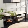 SAFAVIEH Home Collection Milligan Black/Black Open Shelf Bench with Cushion(Creme/Black)
