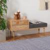 SAFAVIEH Home Collection TAFT Natural/Grey Fabric Solid Wood 2-Drawer Cushion Seated Bench