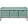 SAFAVIEH Home Collection – Isaac Oak Wooden Storage Bench with Drawers, Entryway & Mudroom Seating, Iron Frame Design, Fully Assembled (AMH6530E)(Dusty Green)