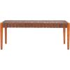 Safavieh Home Amalia 47-inch White and Oak Leather Weave Bench(Cognac / Dark Brown)
