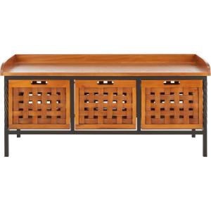 SAFAVIEH Home Collection – Isaac Oak Wooden Storage Bench with Drawers, Entryway & Mudroom Seating, Iron Frame Design, Fully Assembled (AMH6530E)(Honey Oak)