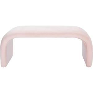 SAFAVIEH Home Collection – Tenko Emerald Green Curved Upholstered Accent Bench, Modern Minimalist Seating for Bedroom, Entryway or Living Room (BCH1300D)(Light Pink)