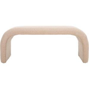 SAFAVIEH Home Collection – Tenko Emerald Green Curved Upholstered Accent Bench, Modern Minimalist Seating for Bedroom, Entryway or Living Room (BCH1300D)(Tan)